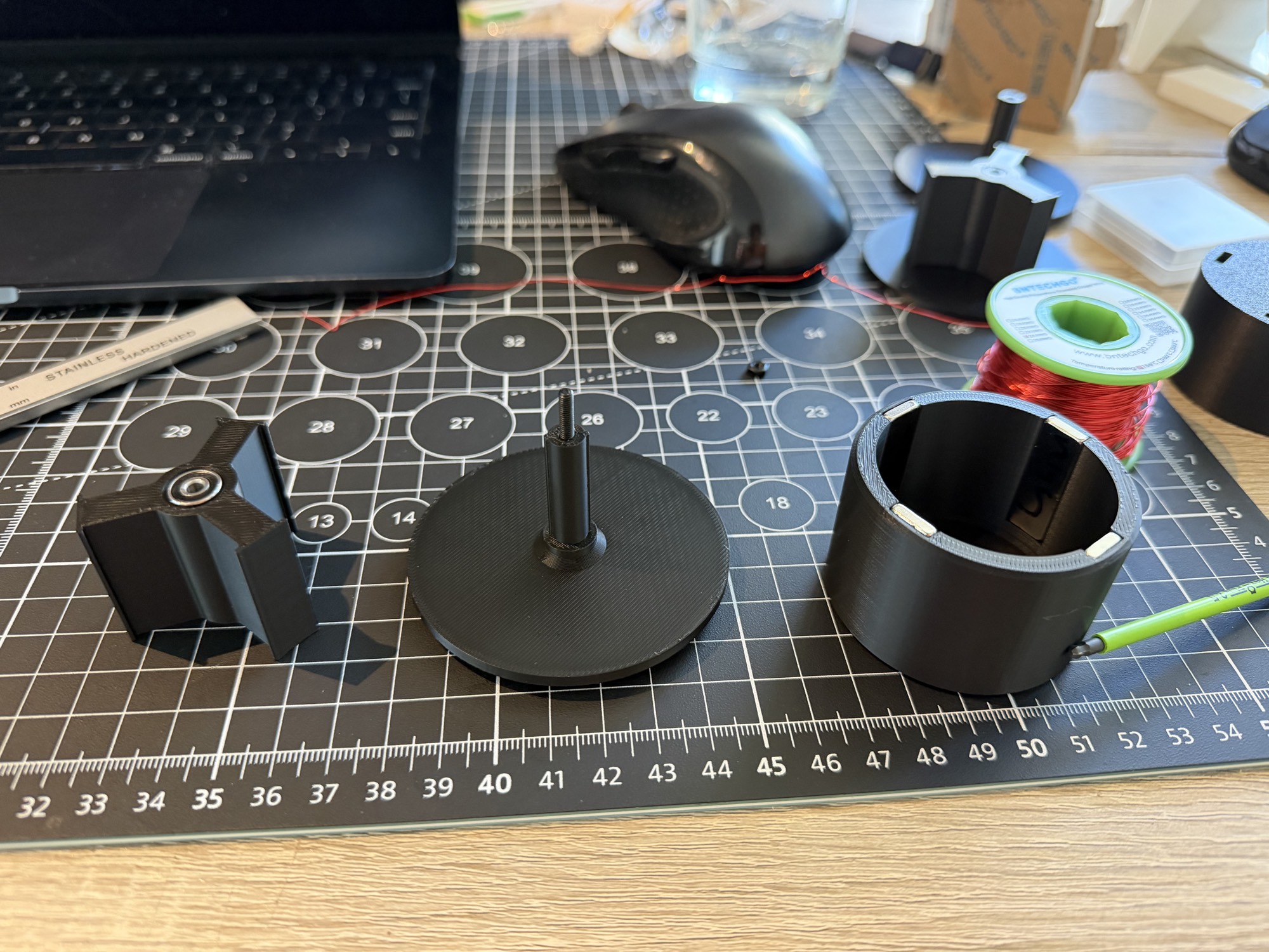 First motor prototype parts laid out before assembly