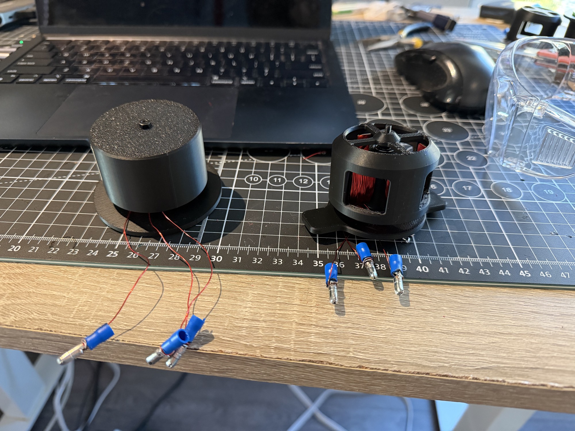 First and second DIY brushless motor prototypes shown side by side